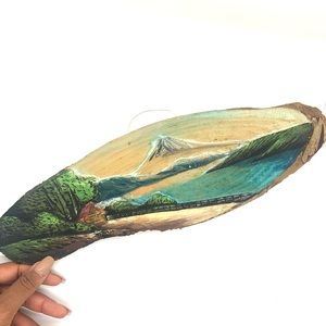 Hand Painted/Carved Landscape on Wood Slab